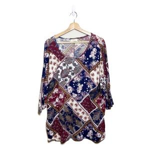 Bobbie Brooks Boho Patchwork Floral Paisley Blouse